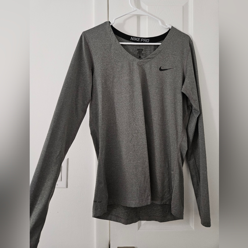 Nike Pro Dark Gray V-Neck Long Sleeve, Size XL